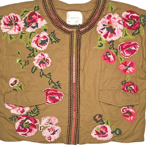 Anthropologie Floral Embroidered Needlepoint Jacket Size XL - Picture 7 of 14